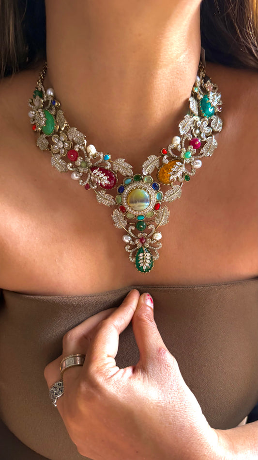 Sabya Inspired mixed polki designer collar necklace