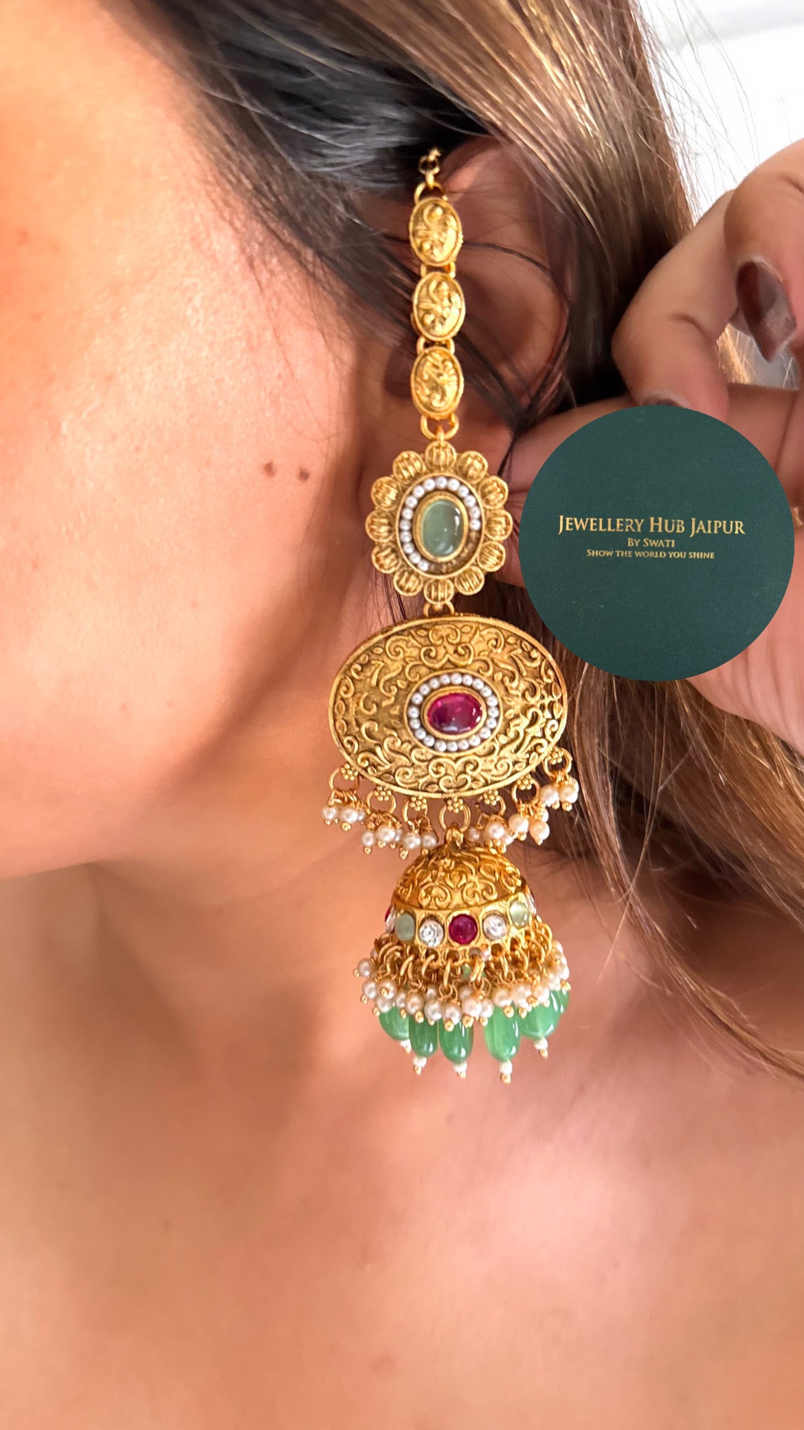 Maharani gold rani pink & mint bridal choker set