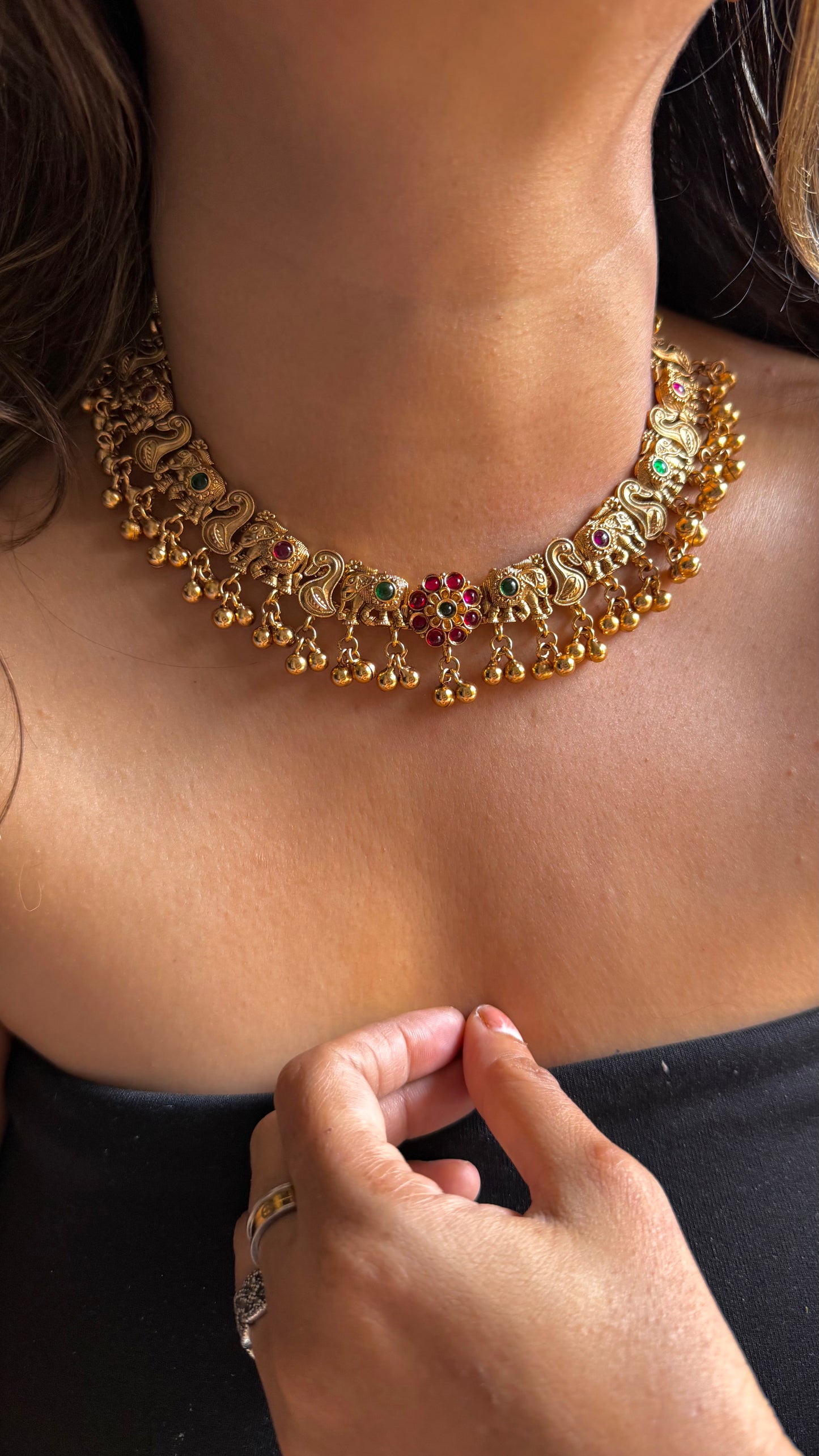 Floral peacock nakashi necklace