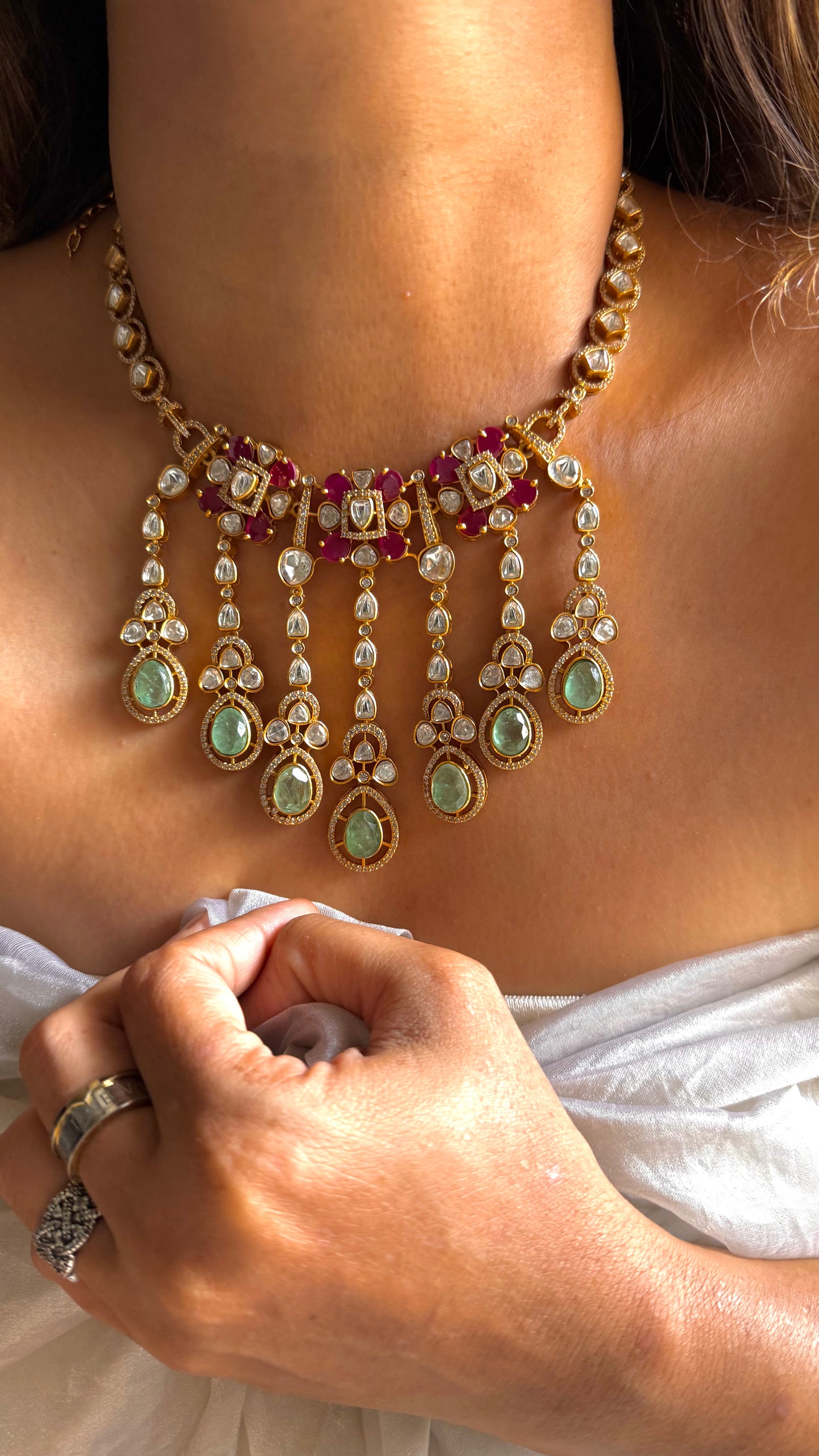 Mint doublet and ruby designer fall pattern necklace set