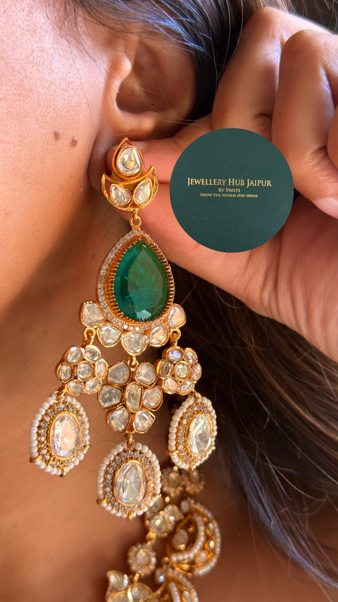 Real moissanite & emerald doublet with mint strawberry designer mid length set