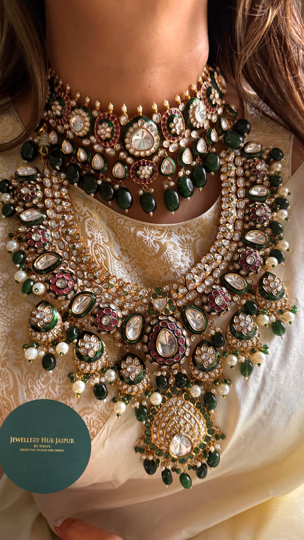 Emerald meenakari bridal combo