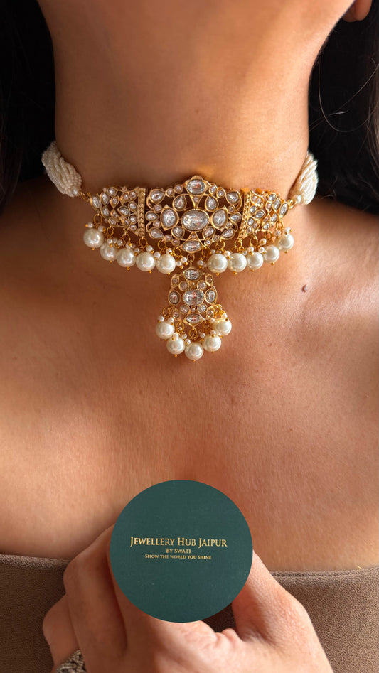 Paachi Kundan with pearl detailing choker necklace