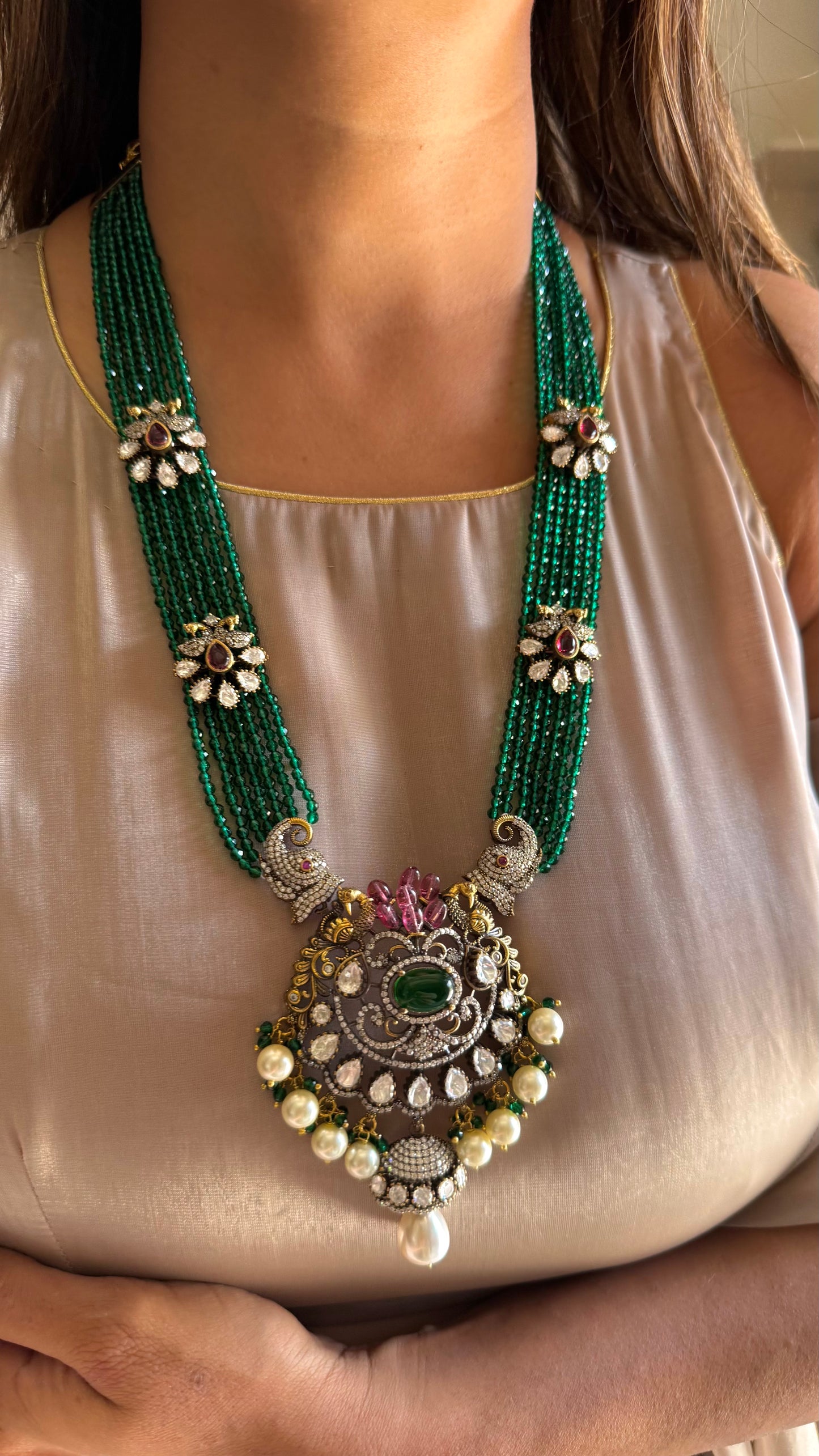 Parnavi Gajanand emerald & Ruby  moissanite rani haar