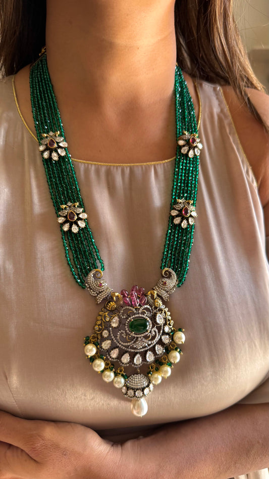Parnavi Gajanand emerald & Ruby  moissanite rani haar