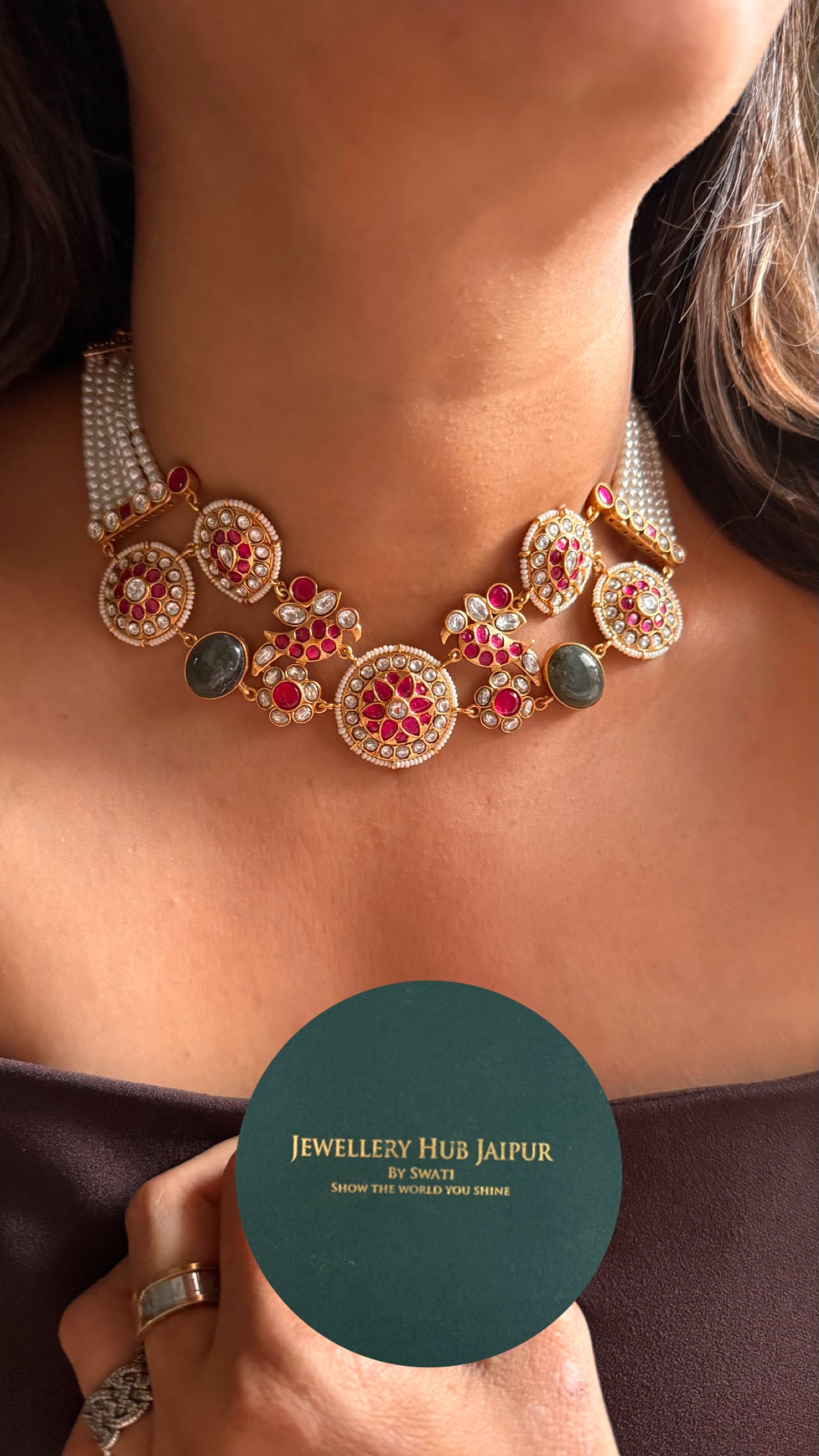 Rani pink with granite Amrapali collar necklace