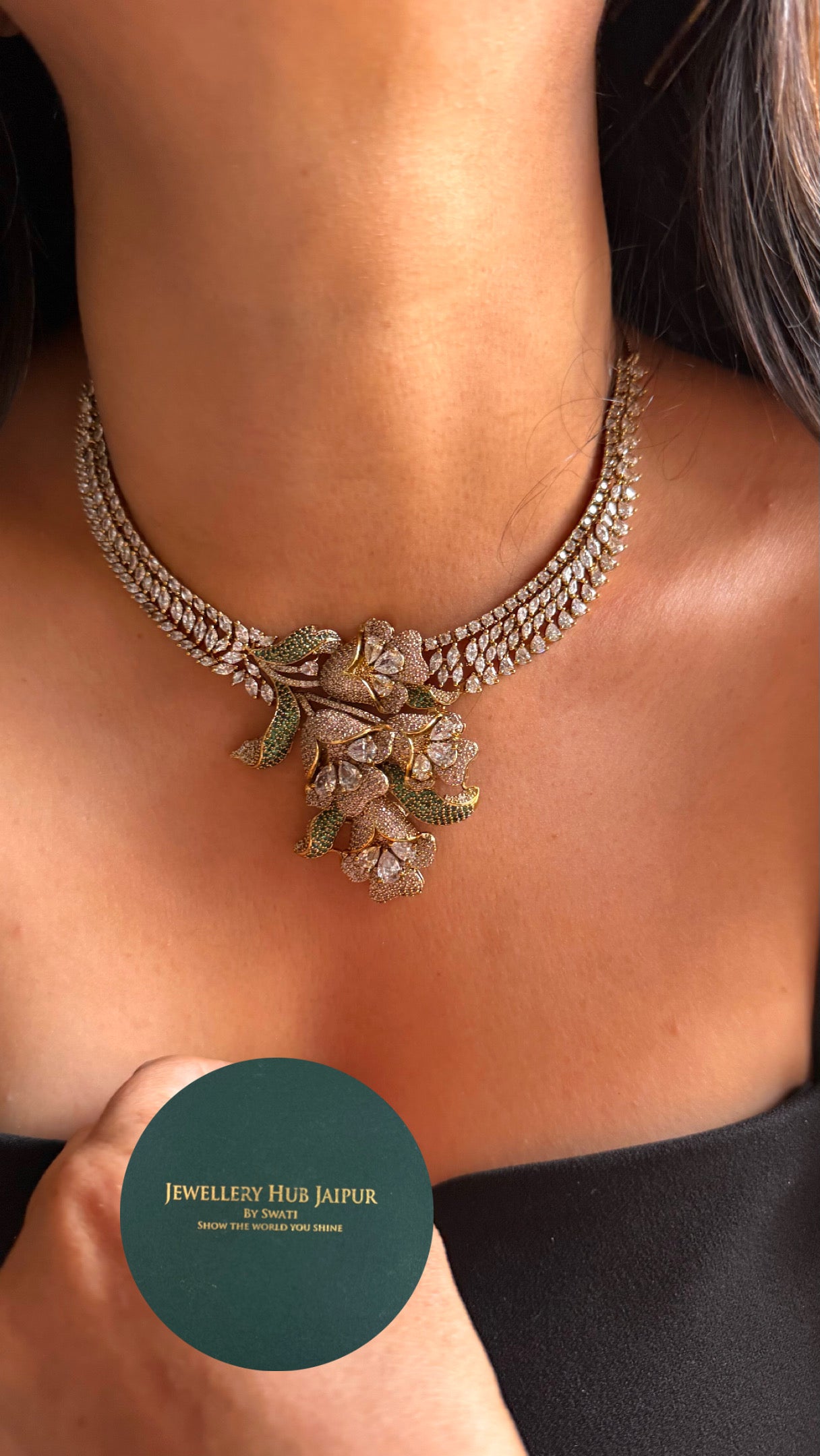 Rose quartz floral designer cocktail Necklace