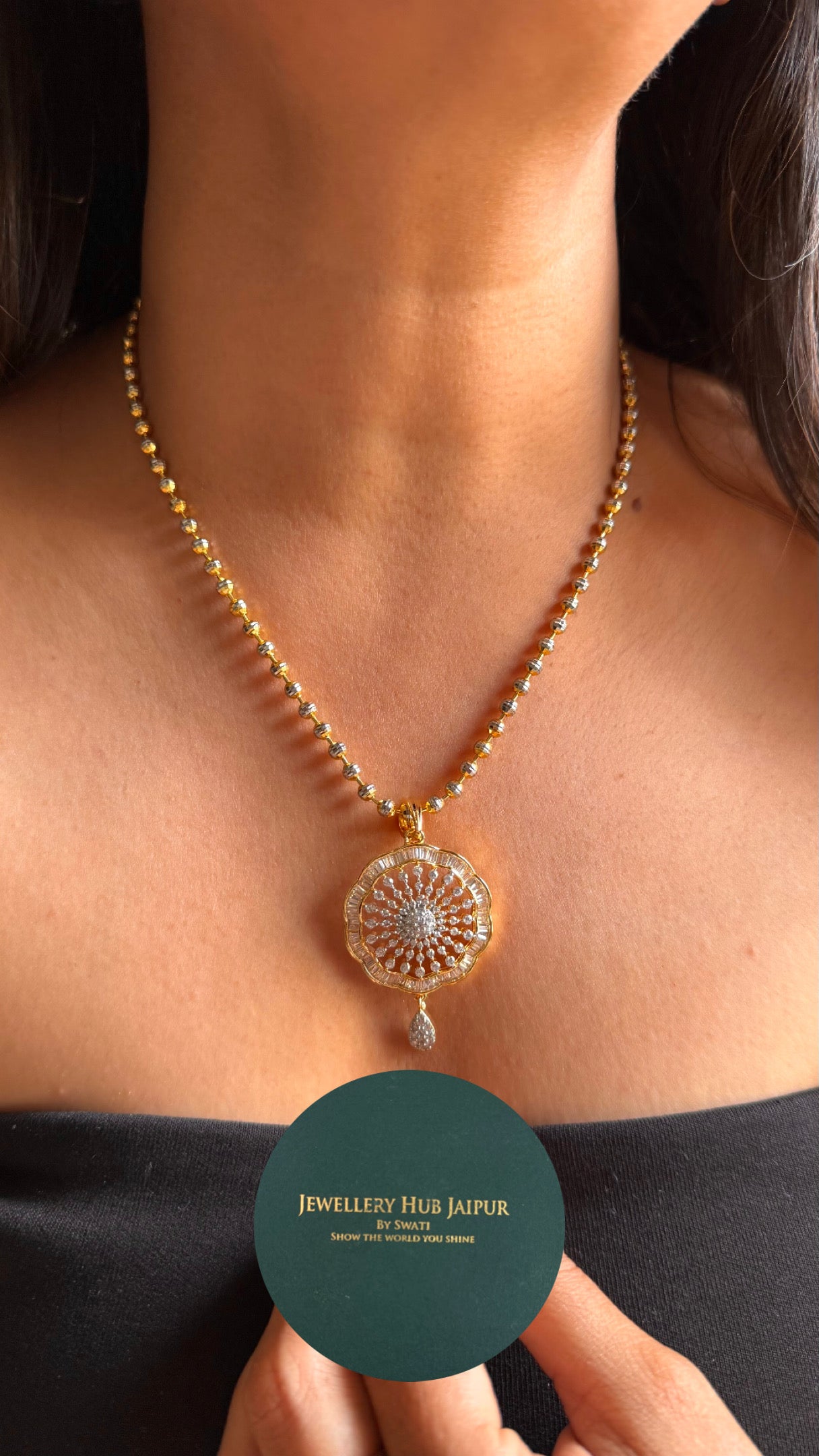 Cz floral glaze pendant Necklace
