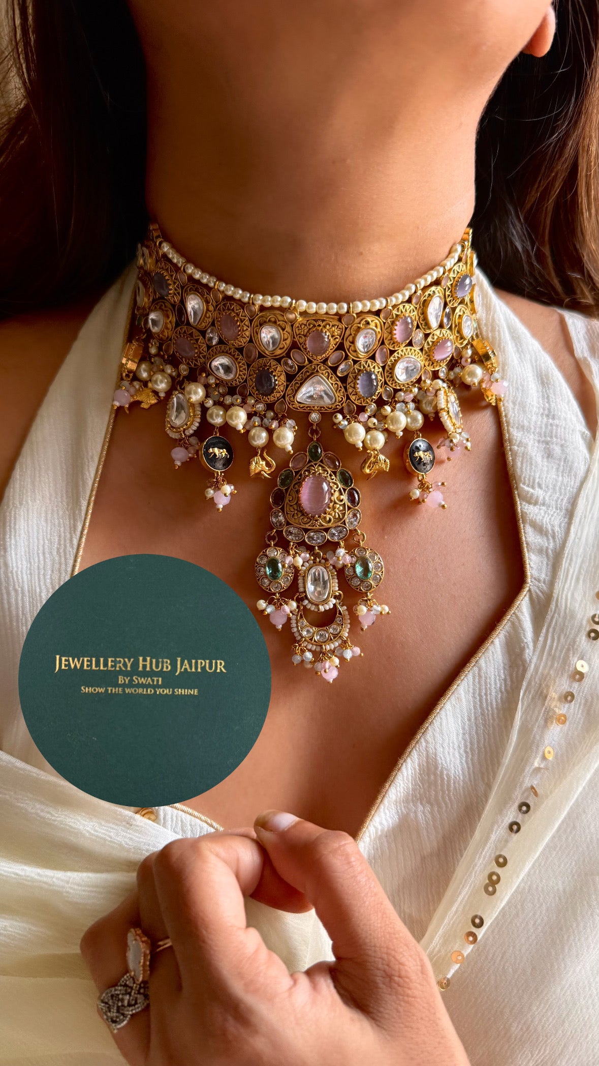 Sabyasachi inspired rose quartz designer choker