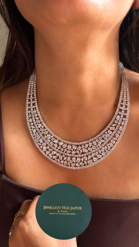 Cz diamond designer half moon shape necklace