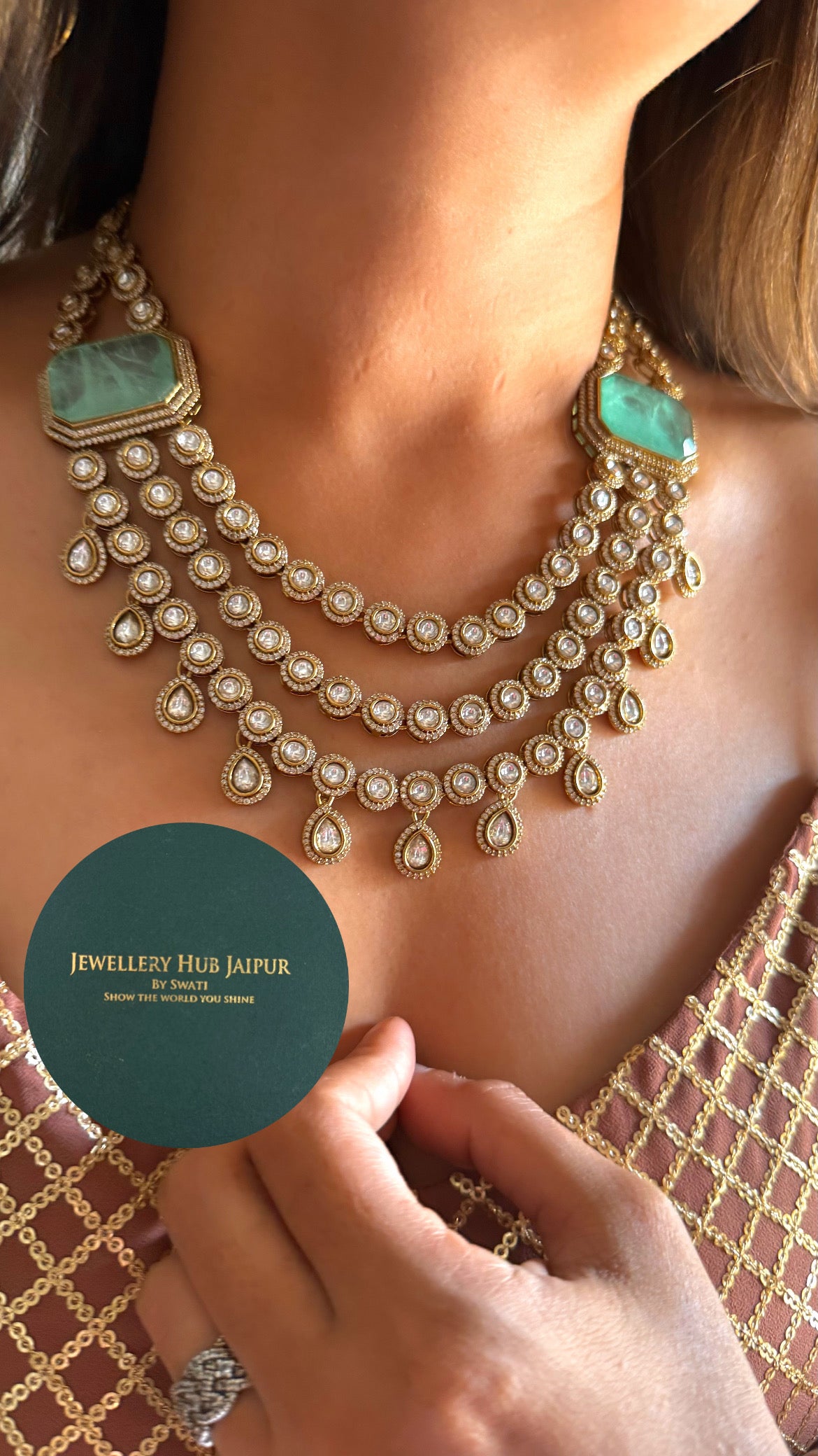 Chitra Mint doublet moissanite triple layer collar necklace