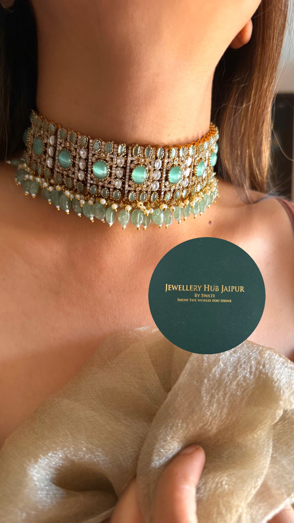 Karishma mint doublet Moissanite choker