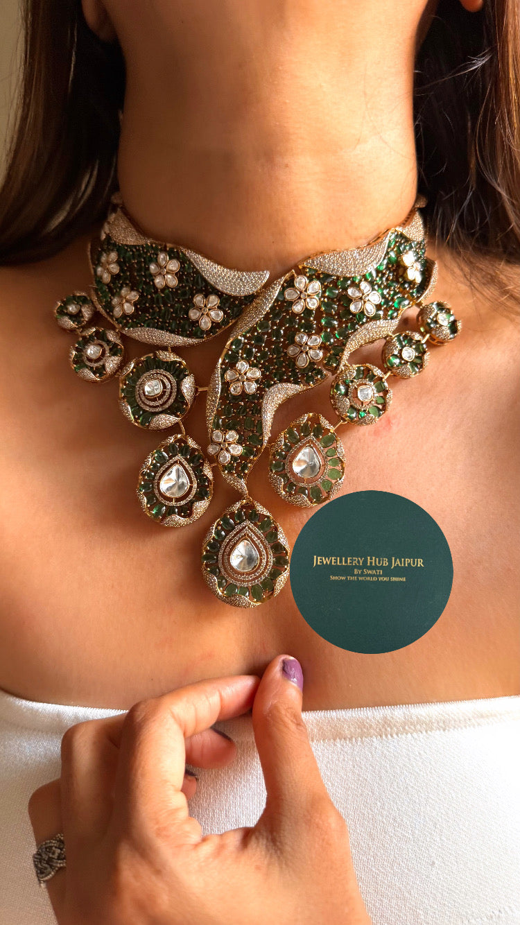 Ruhani Emerald moissanite designer necklace