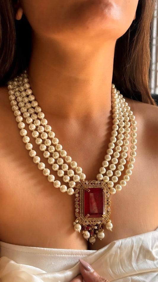 Ruby pearl necklace set