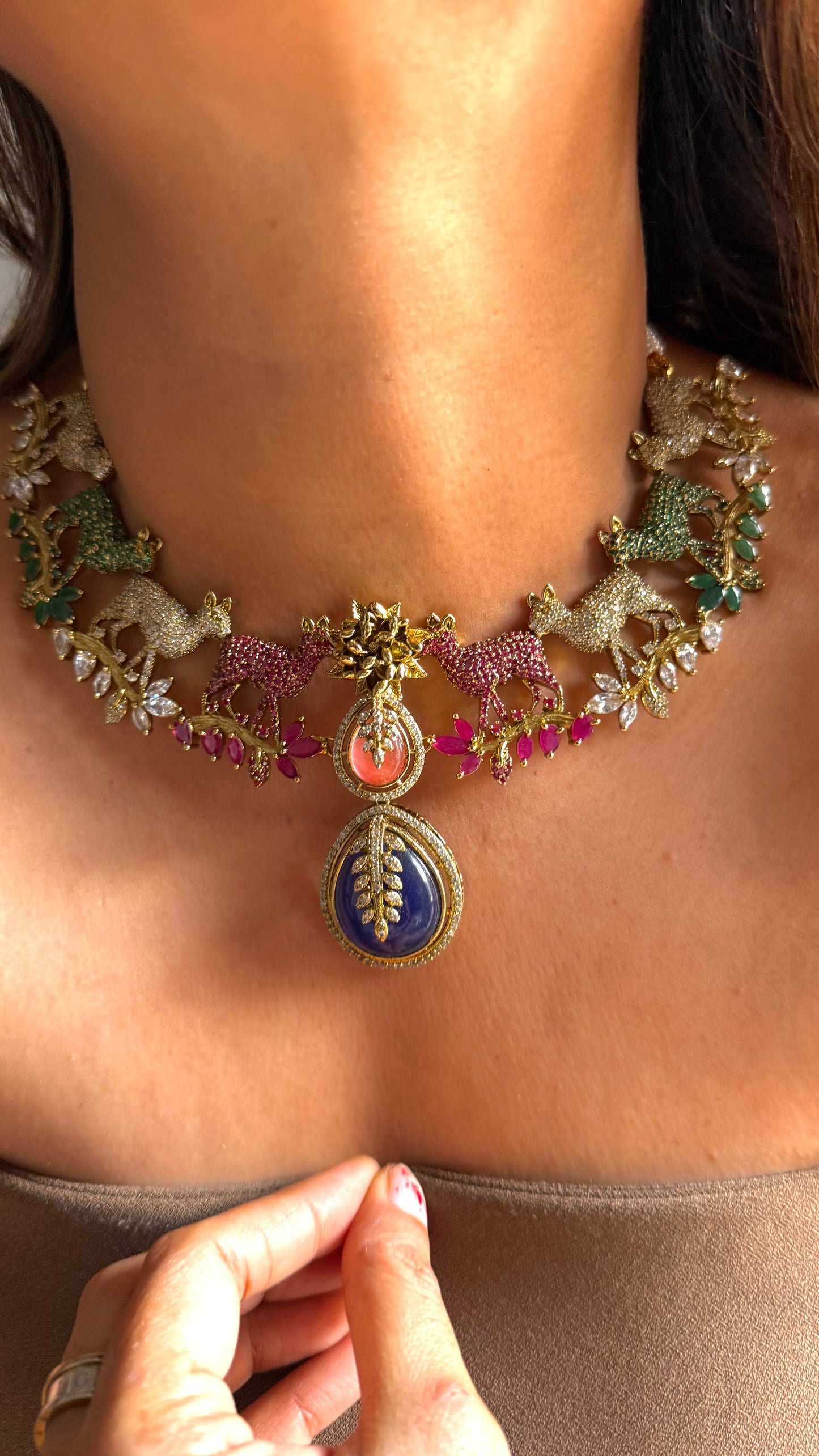 Tangerine & Sapphire Sabya inspired necklace