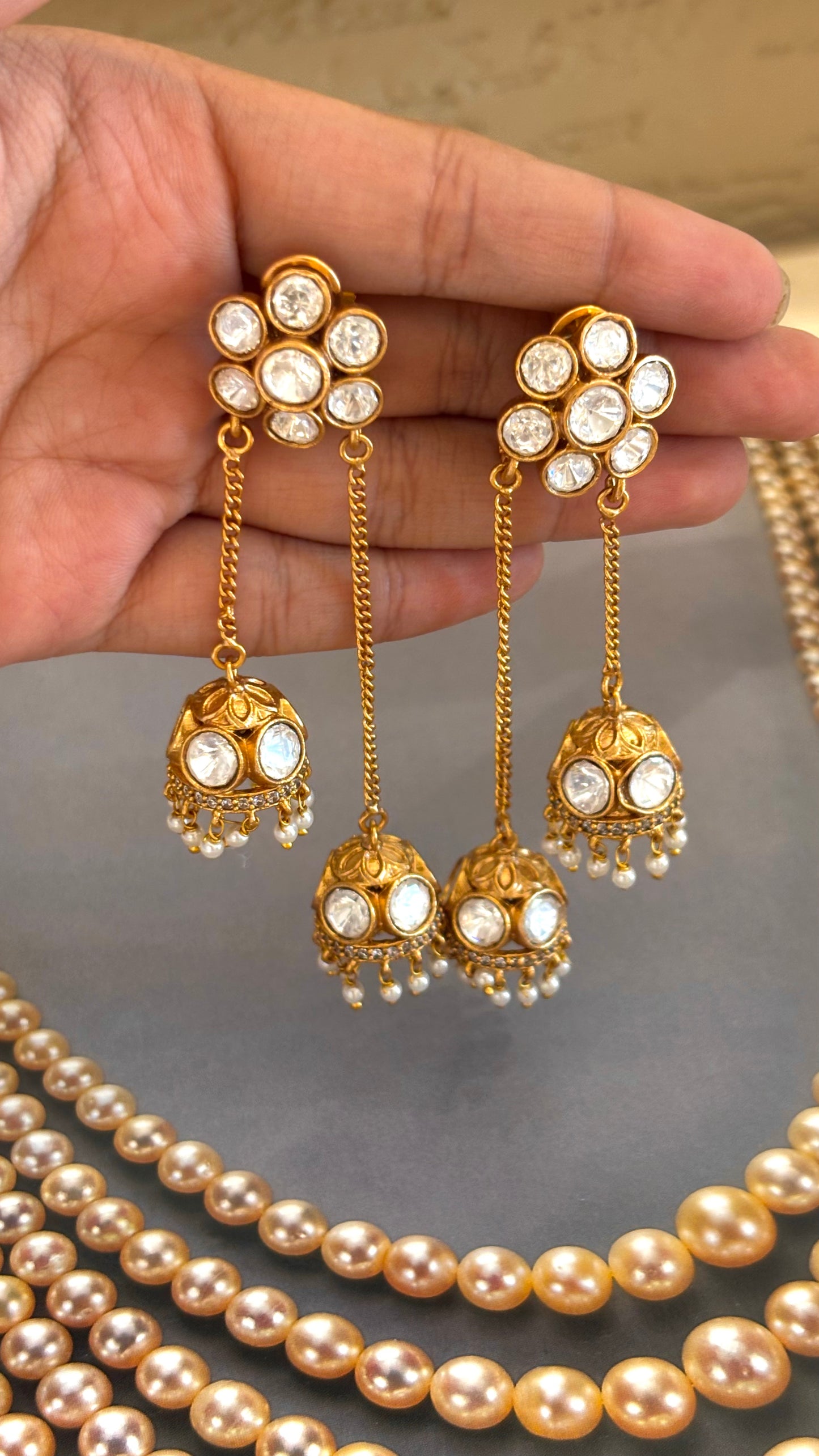 Real moissnite dual jhumki earrings
