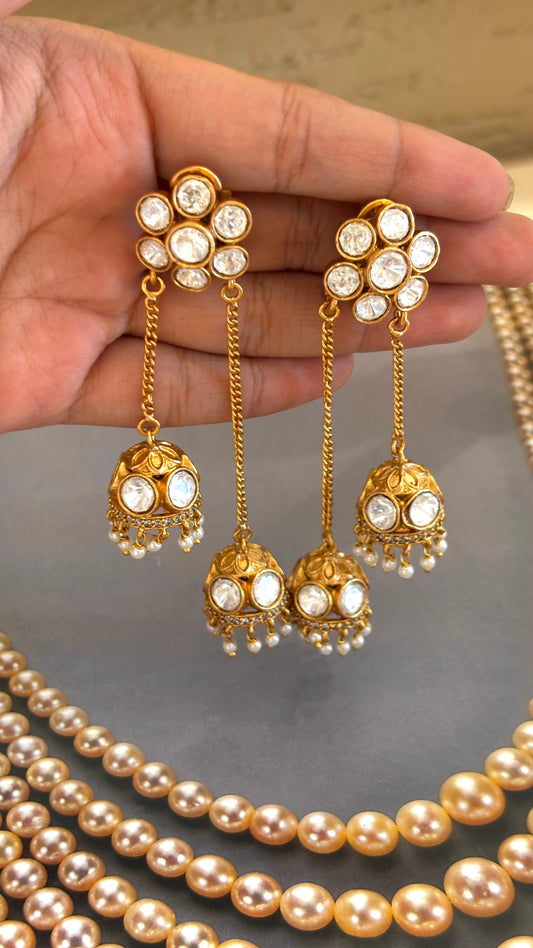 Real moissnite dual jhumki earrings