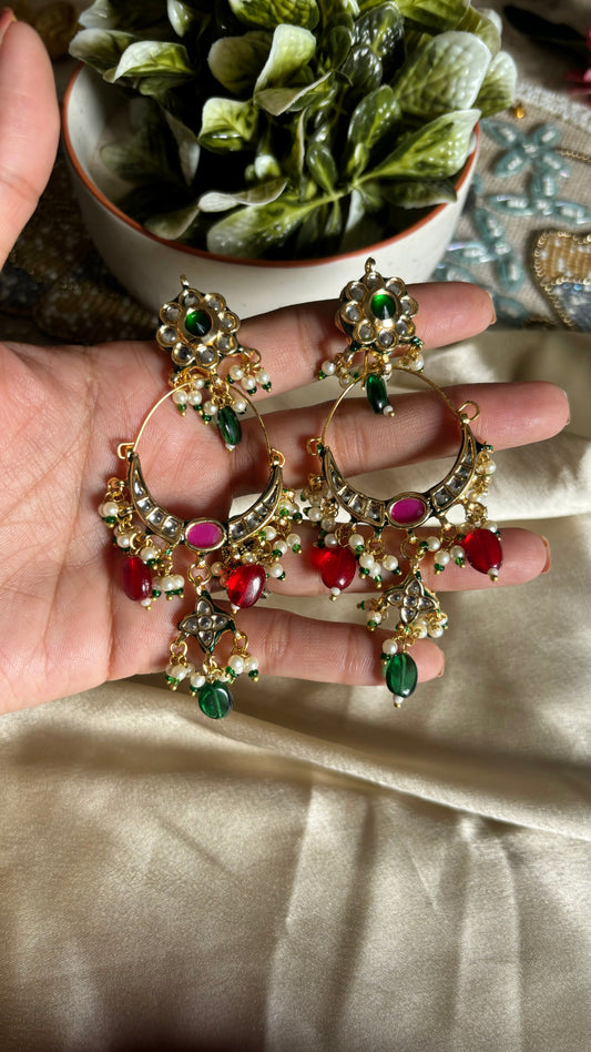 Ruby emerald meenakari chandbali