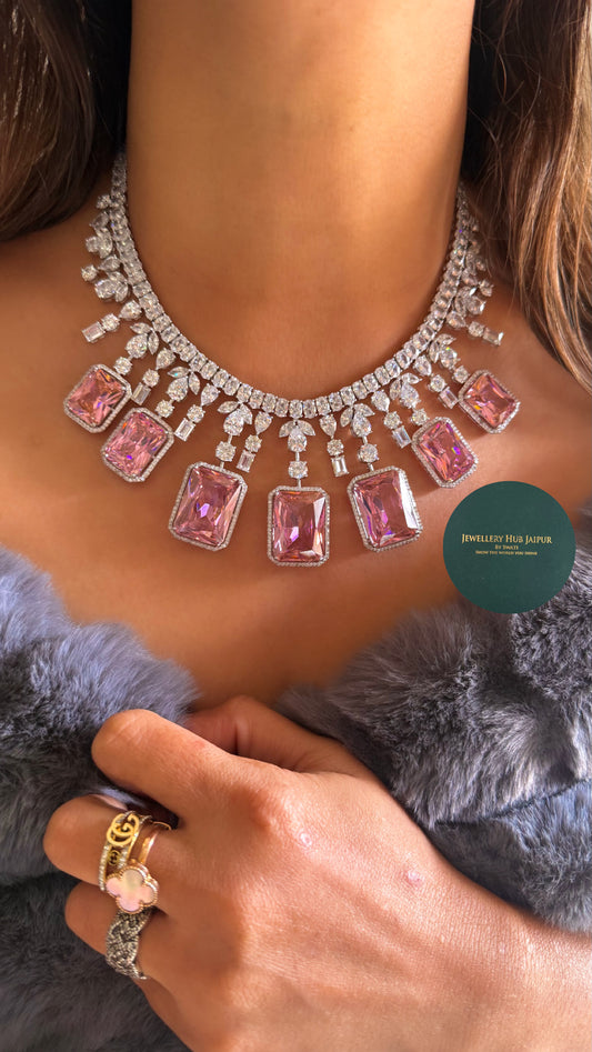 Rose Quartz cz diamond designer necklace