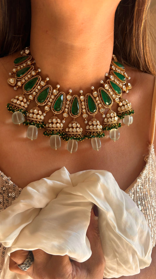 Emerald doublet & mint drop collar necklace