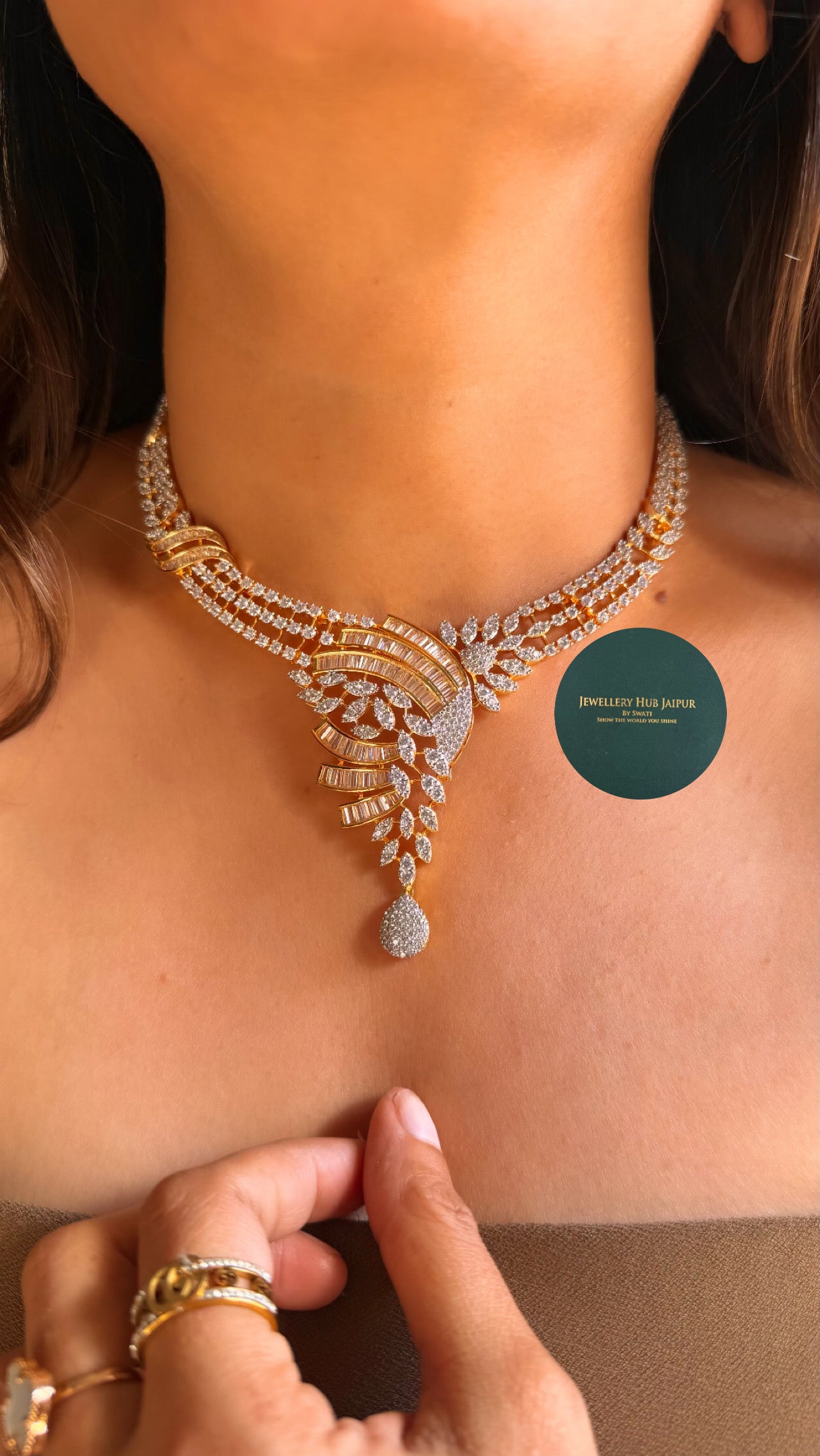 Cz diamond tear drop designer necklace (GJ Polish)