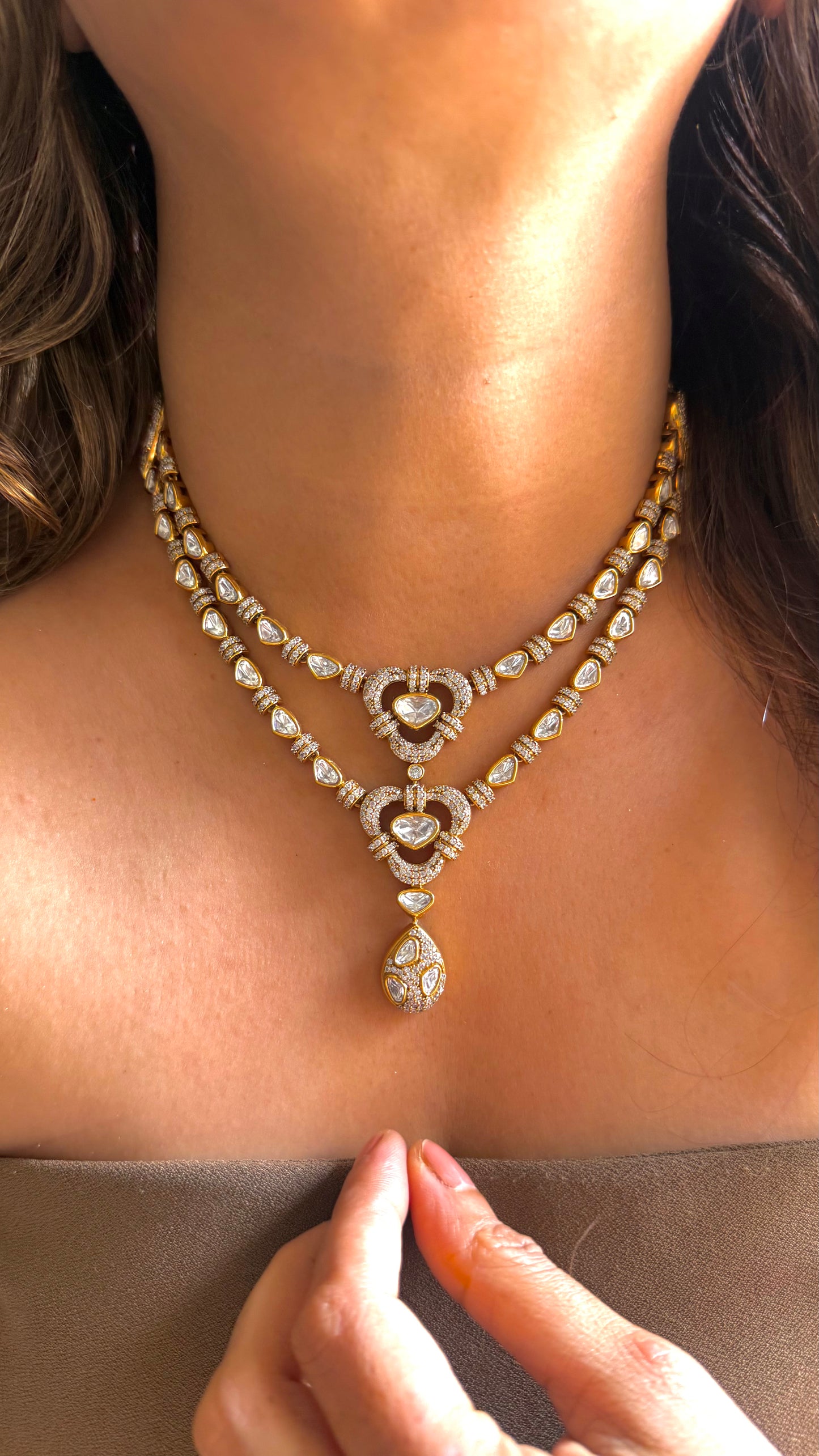 Dual line design designer Polki necklace