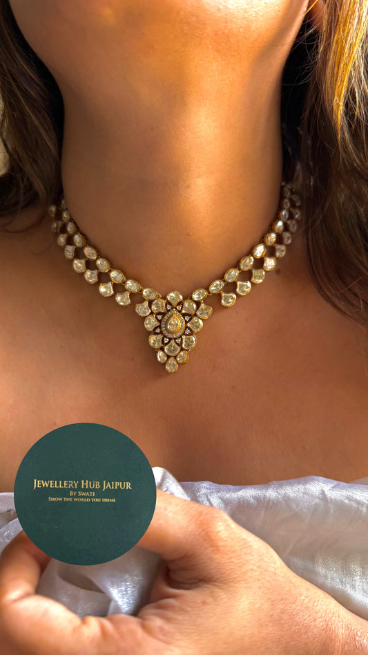 Real Moissanite peeli polki collar necklace