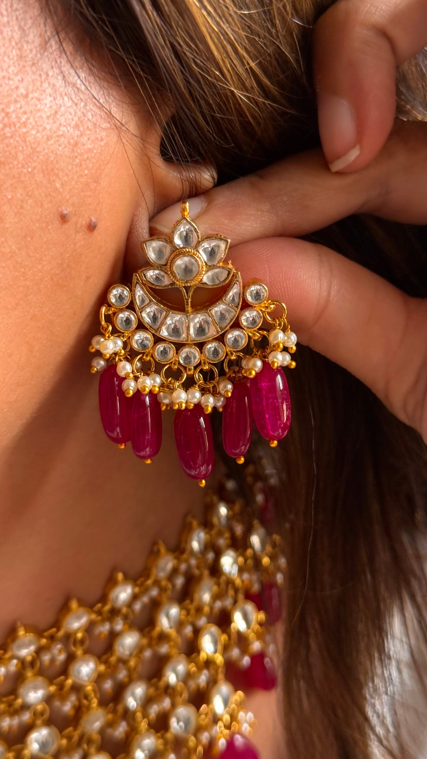10 layered paachi kundan ruby strawberry Necklace