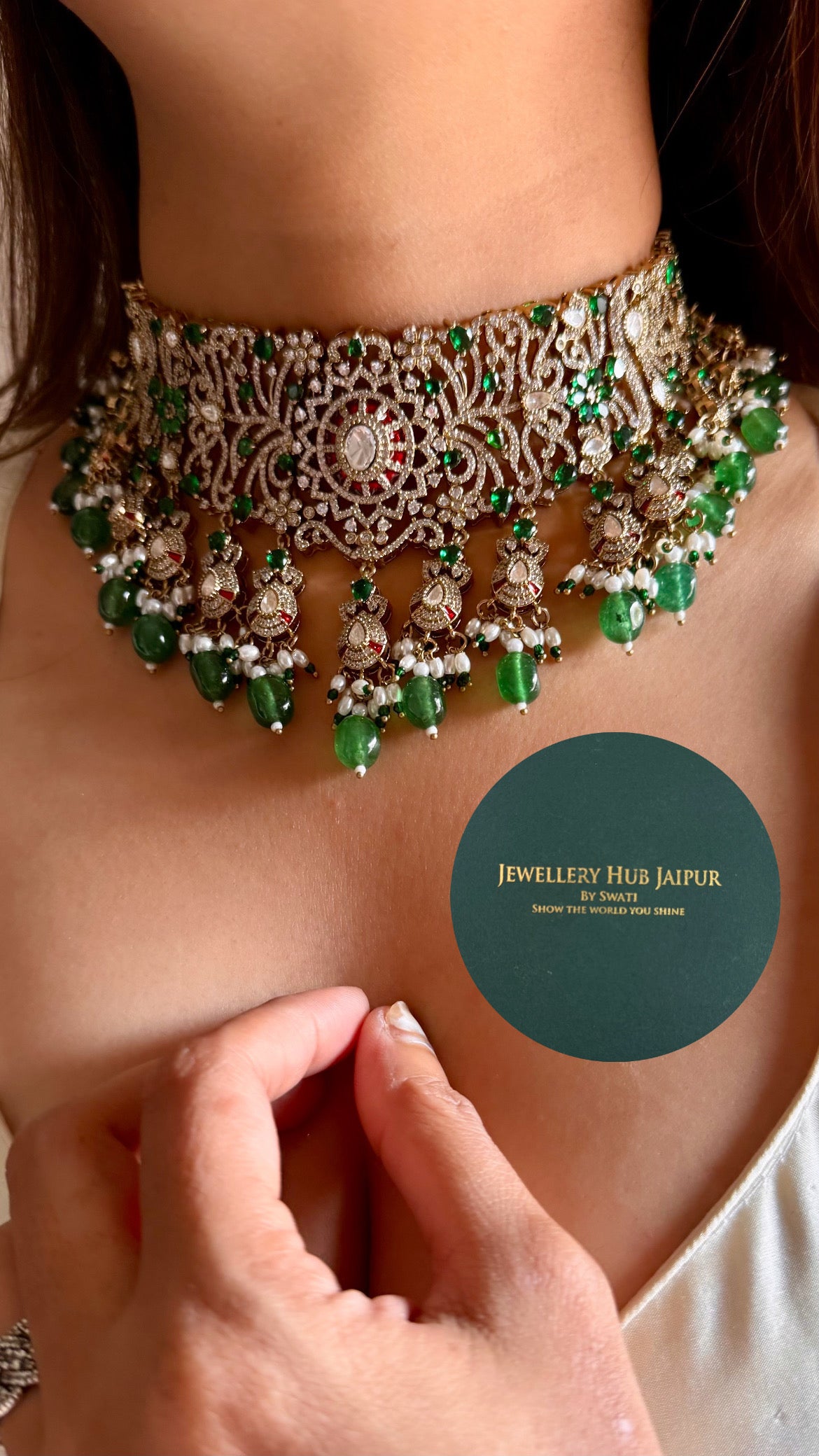 Amritika Emerald & ruby Moissanite diamond choker