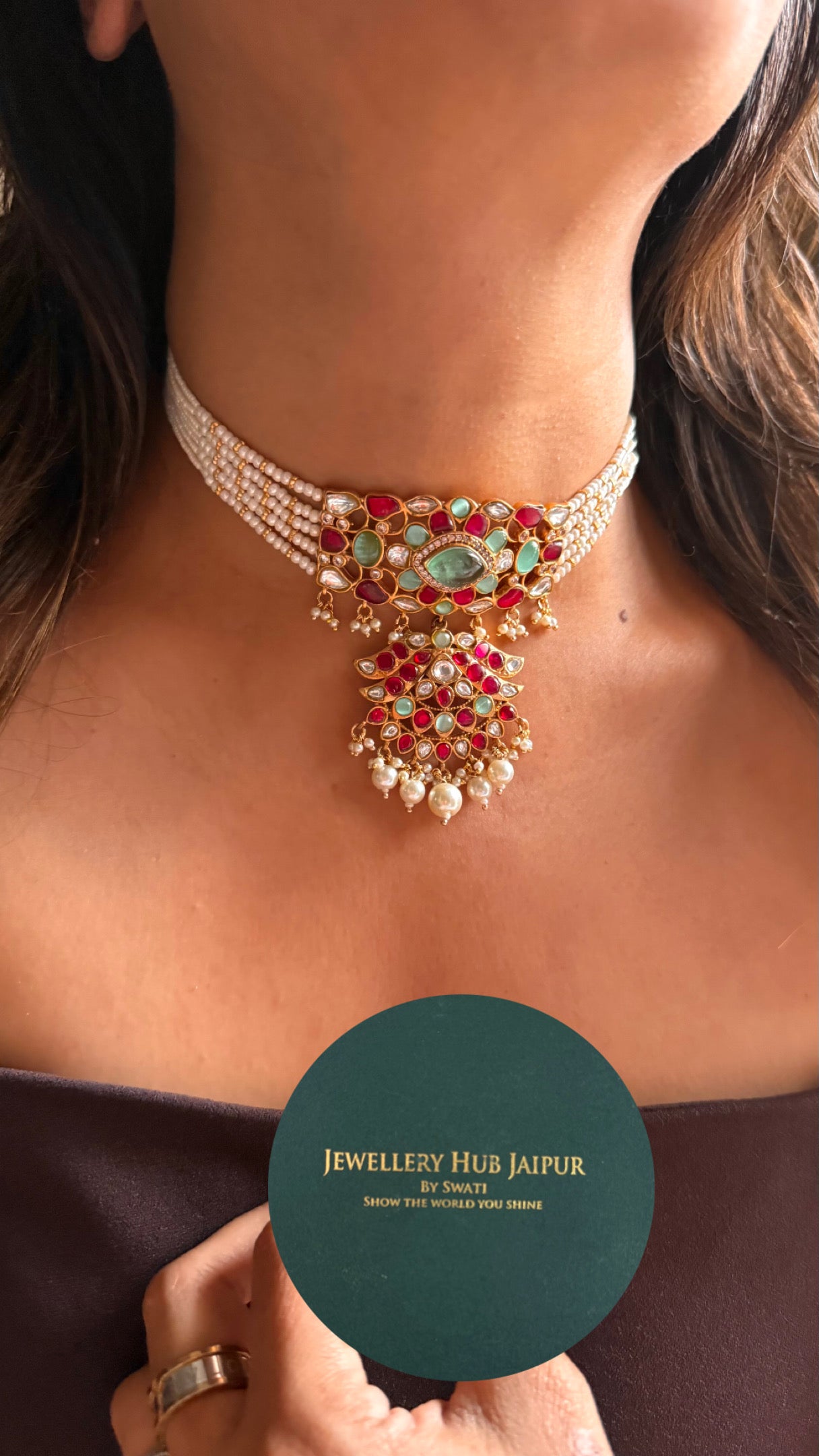 Paachi kundan jadau statement choker ( mint )
