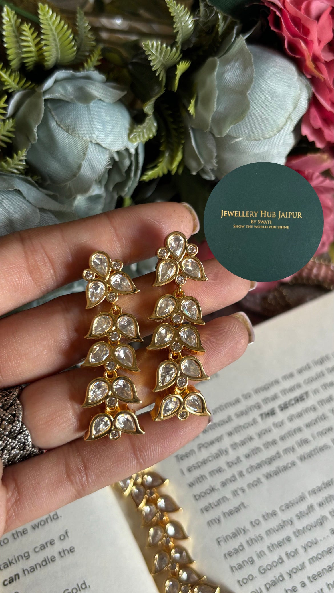 Moissanite leaf like polki necklace set