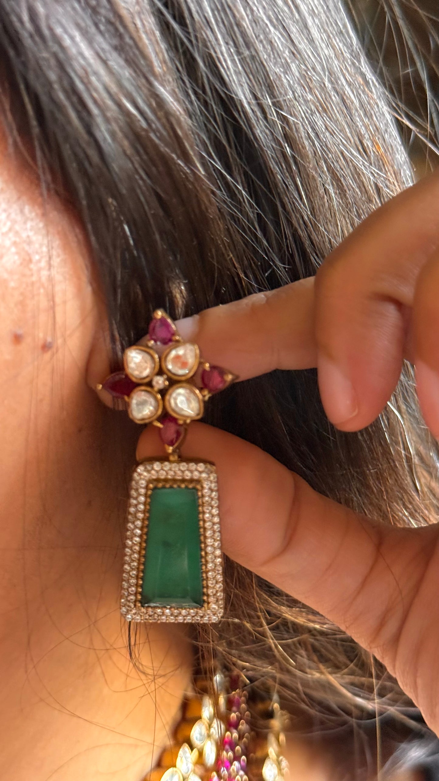 Emerald doublet & rani pink takkar work designer Necklace