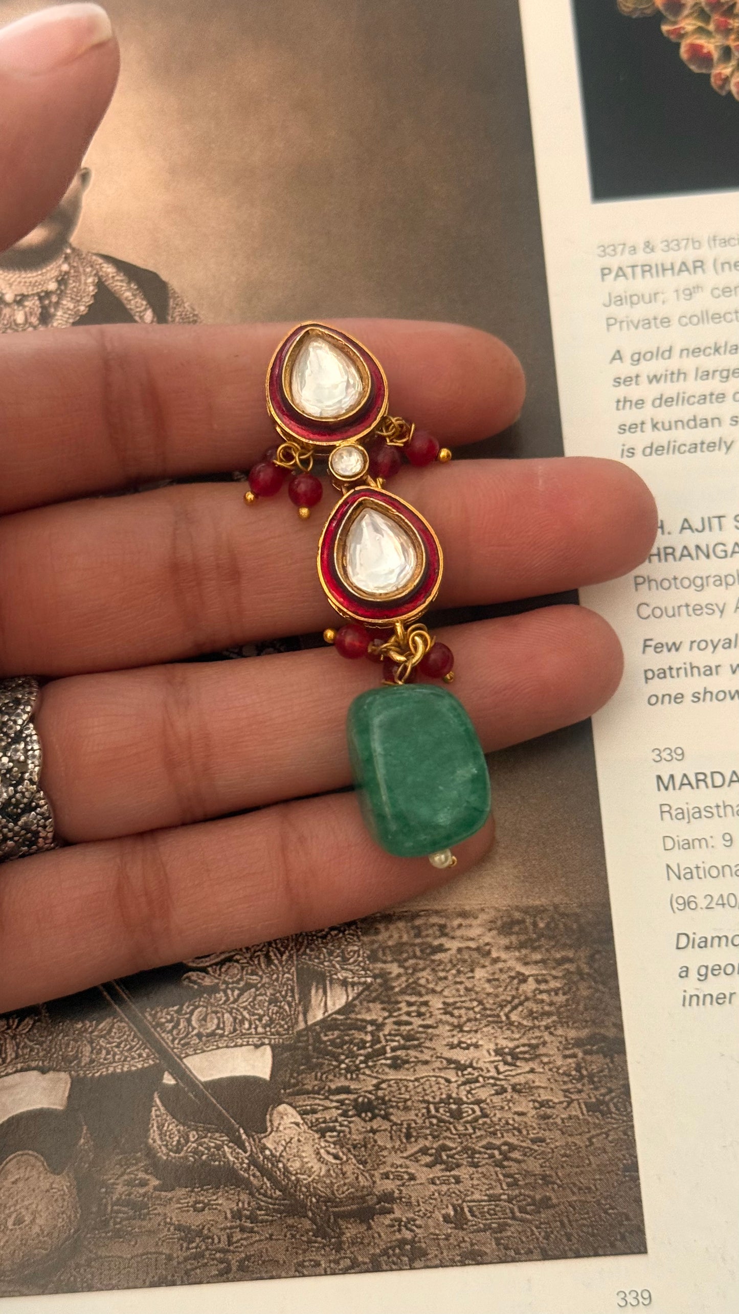 Ruby meena maangtika with mint drop