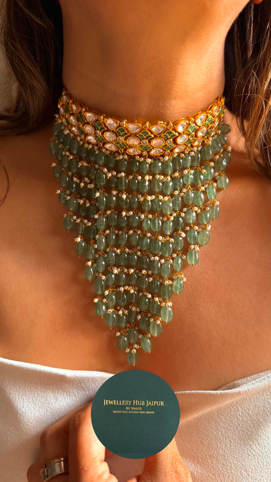 Paachi jadau mint pear detailing choker Necklace