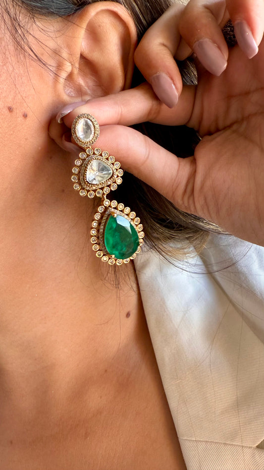 Emerald doublet polki earrings