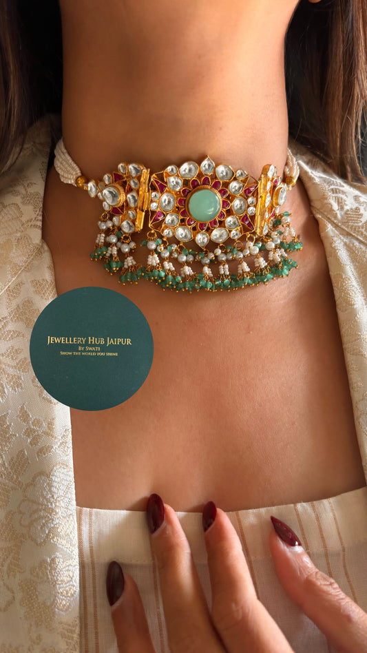 firoza ruby & mint fusion paachi choker