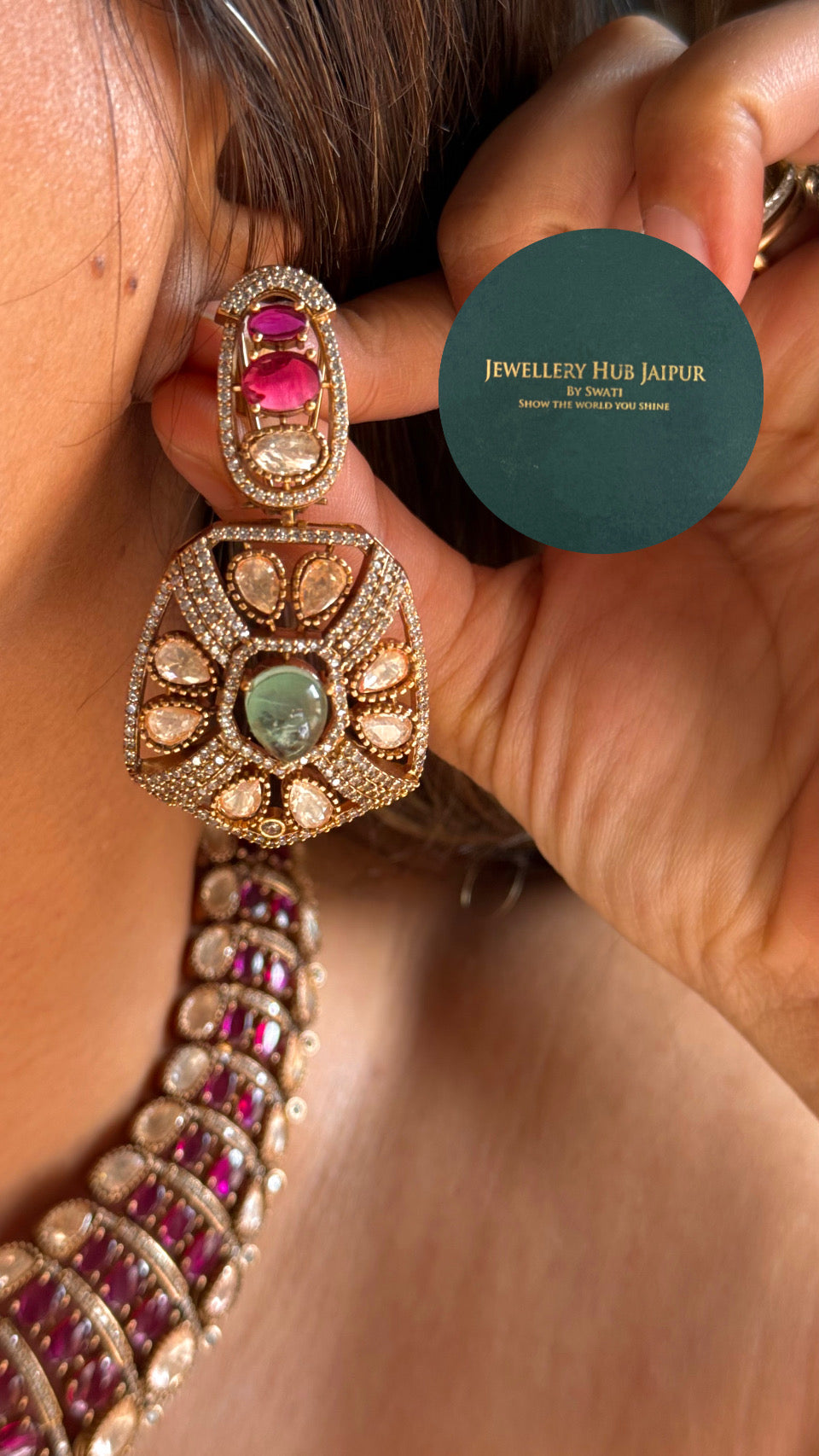 Bridal Asia, inspired mint & rani pink necklace set