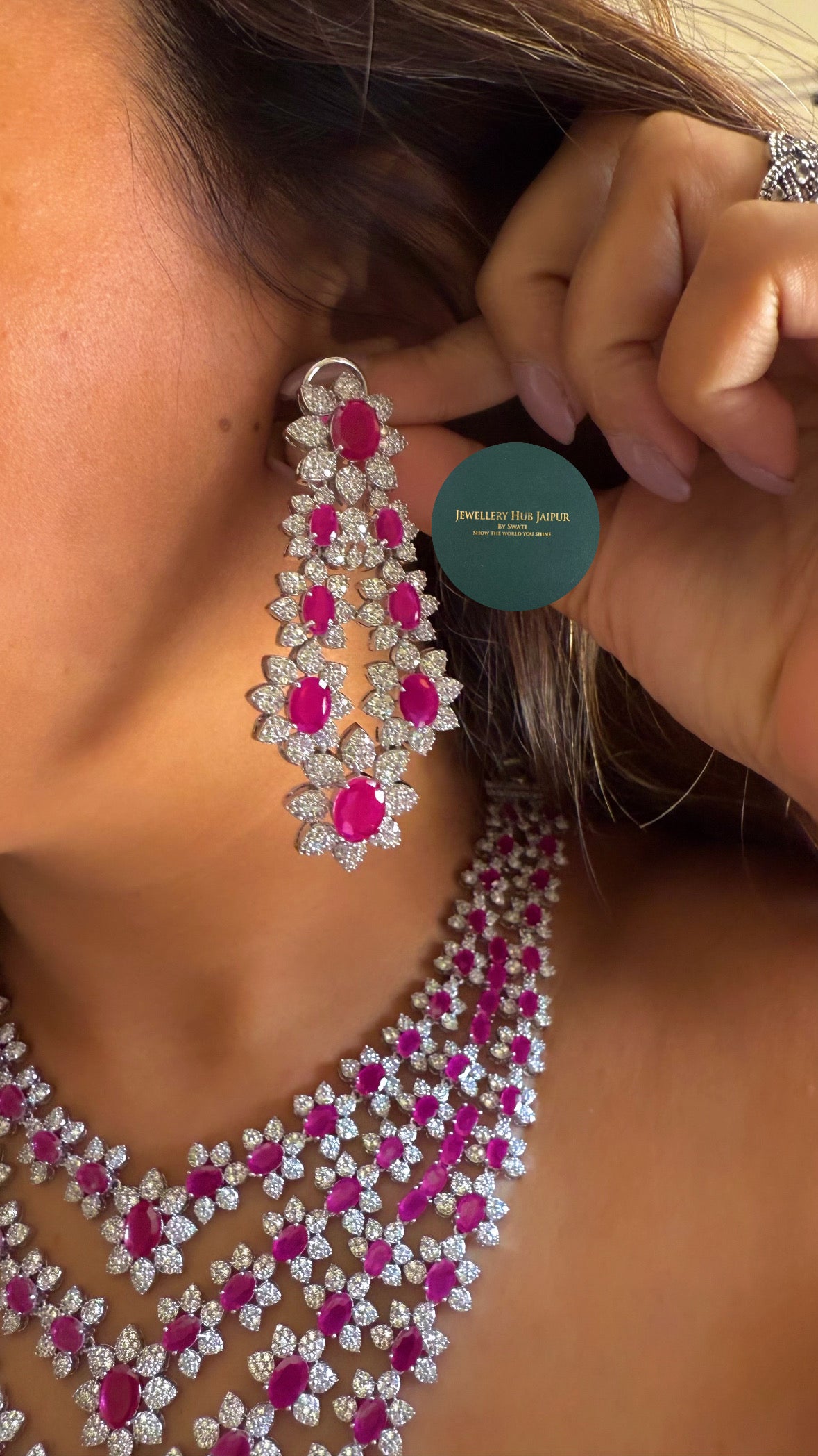 Veya Rani pink Cz diamond four layered necklace