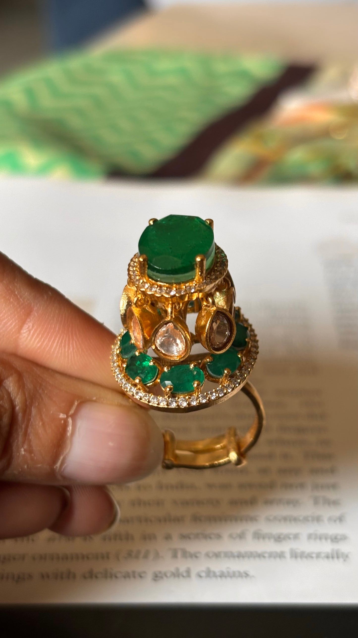 Emerald crown moissanite Ring