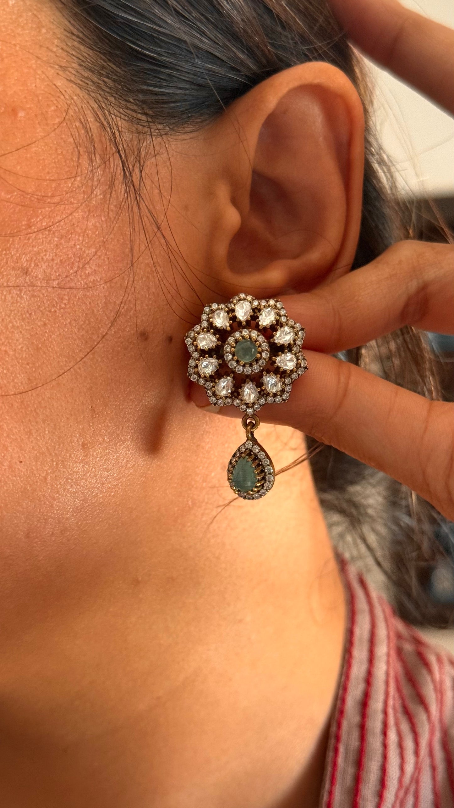 Mint doublet moissanite victorian floral with drop studs