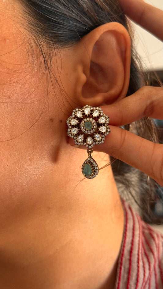 Mint doublet moissanite victorian floral with drop studs