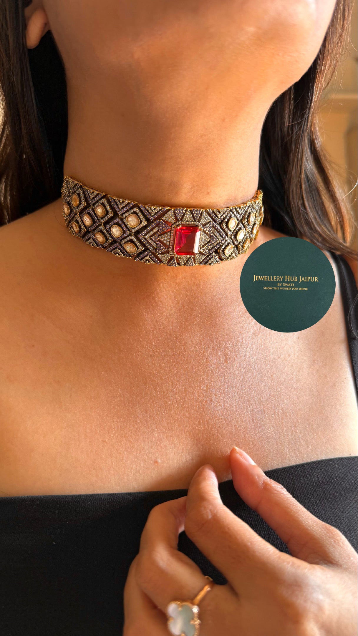 ruby & tanzanite peeli polki designer necklace