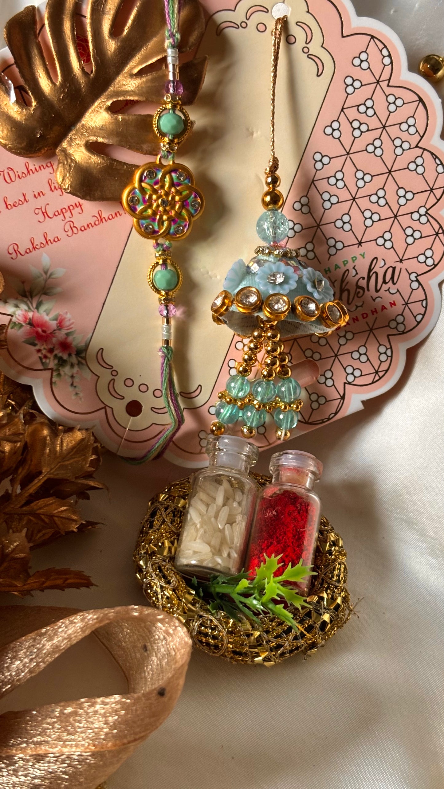 Meenakari nakashi bhaiya bhabhi rakhi ( shipping will be extra)