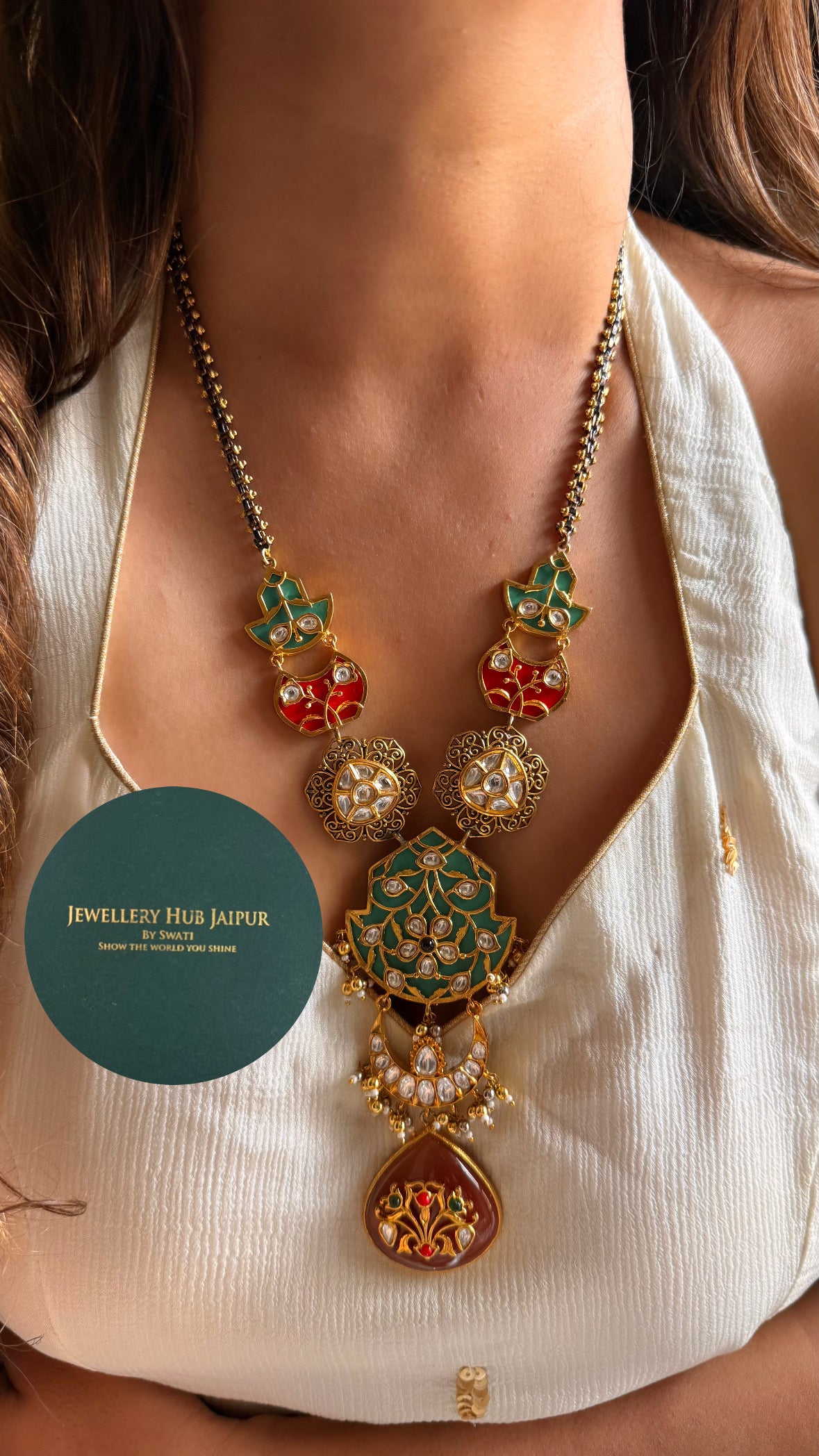 Contemporary inlay designer necklace set
