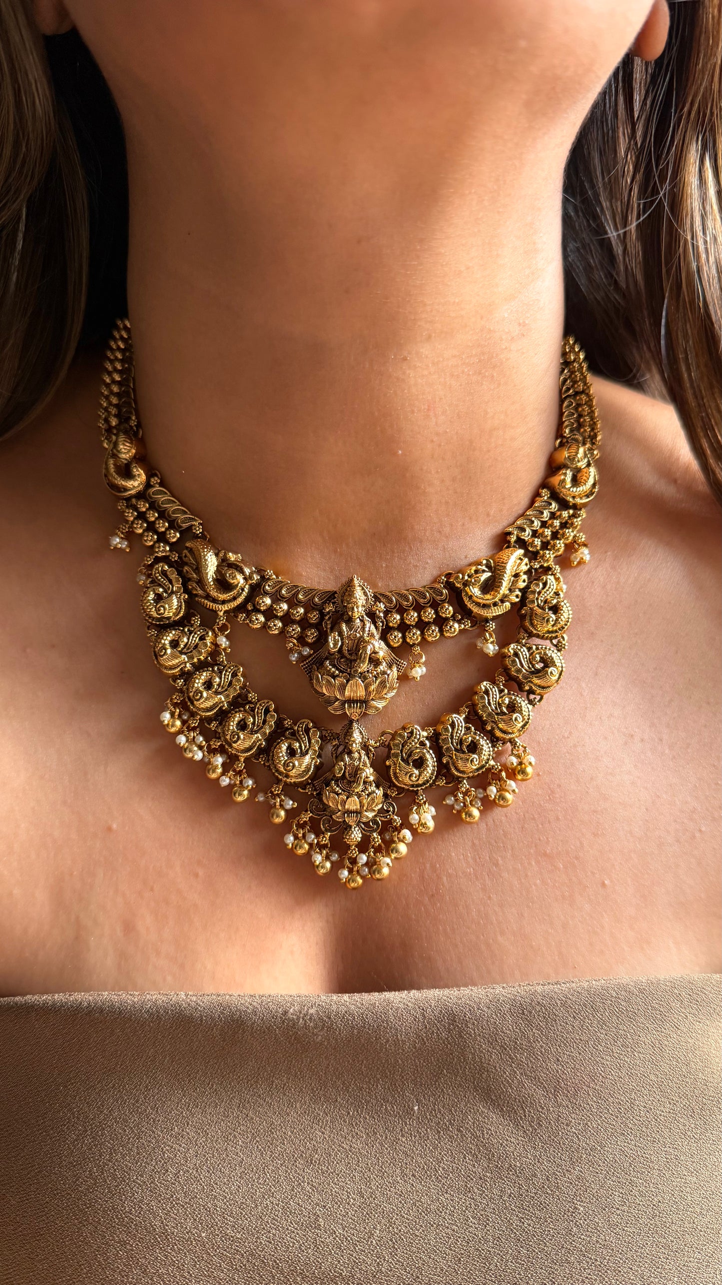 Goddess Laxmi inspired temple set with gold ball hanging