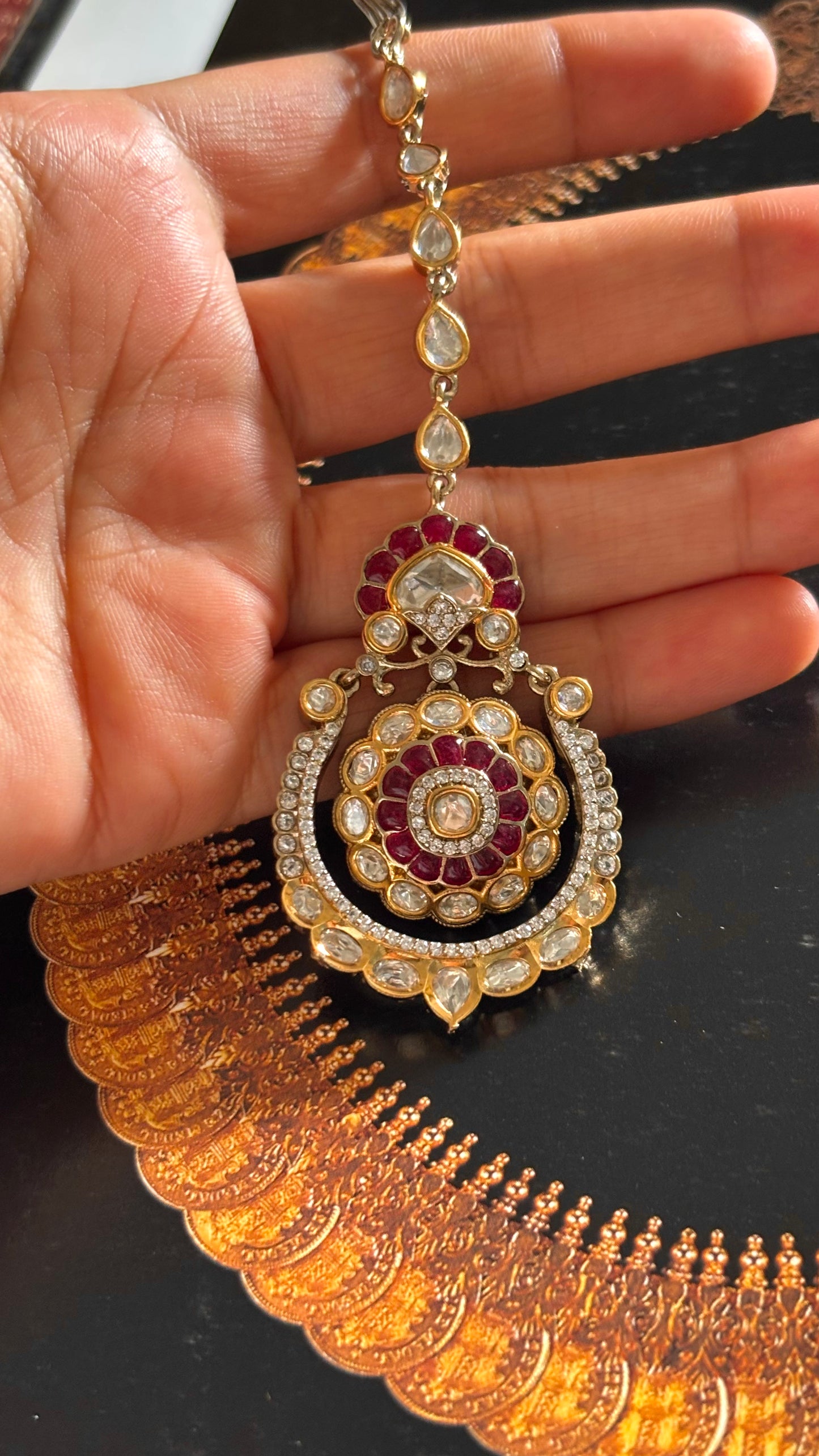 Rani pink ruby katdana moissanite polki maangtika