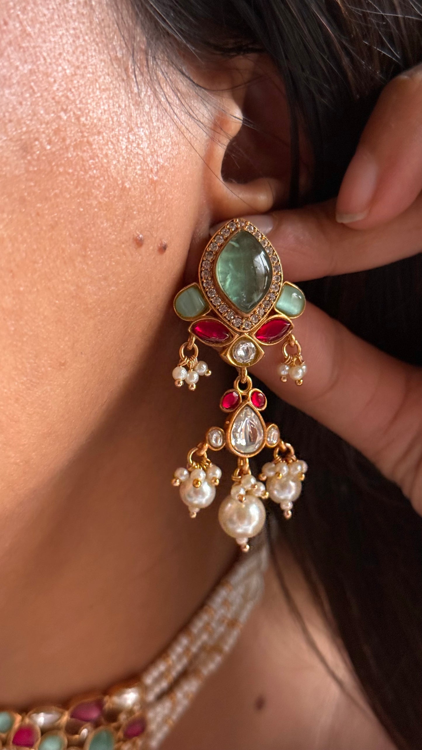 Paachi kundan jadau statement choker ( mint )