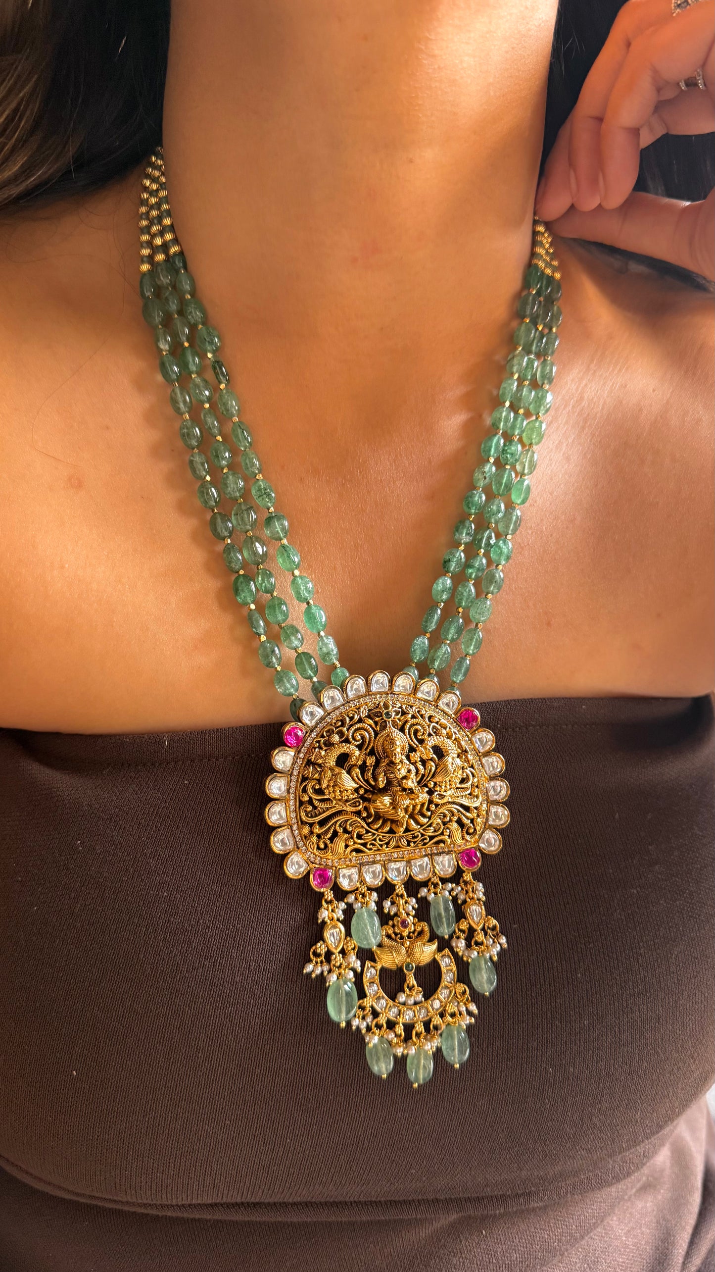 Godess laxmi Real strawberry string kemp work temple necklace