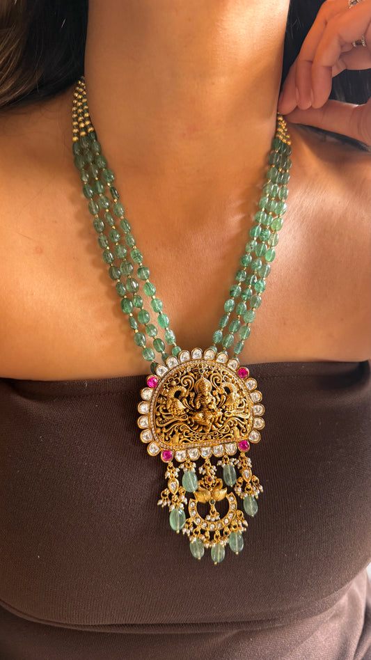 Godess laxmi Real strawberry string kemp work temple necklace