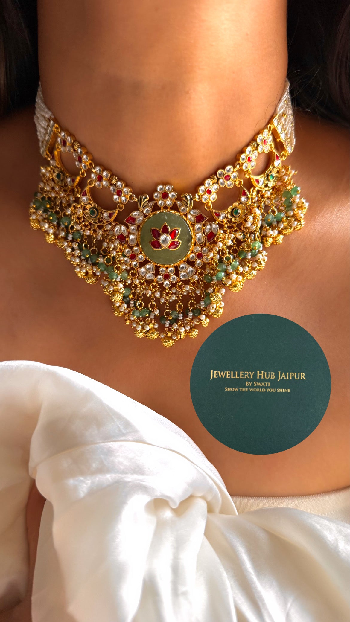 Handmade Heritage Polki set with ruby floral pattern